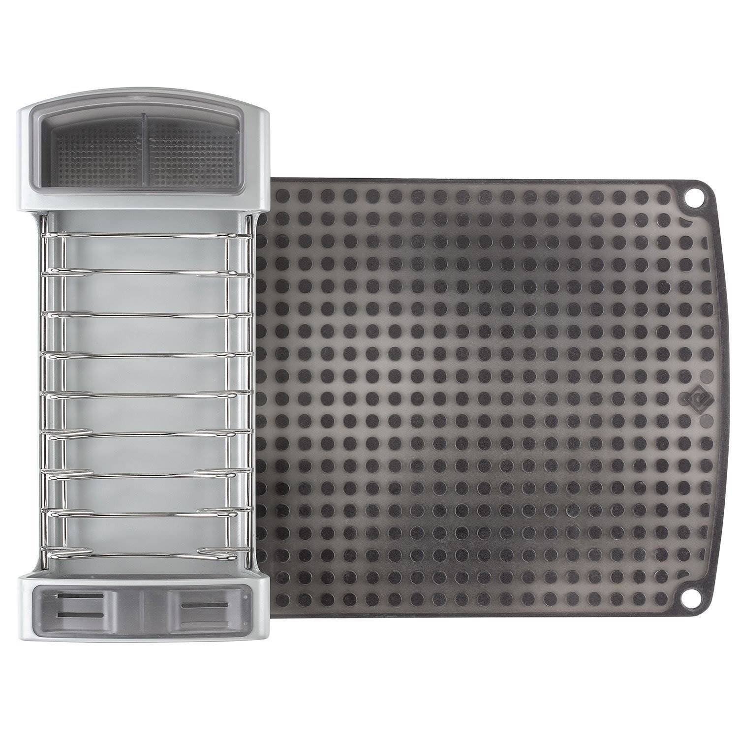 Polder Fold Away Space Saving Stainless Steel Dish Rack with Silicone Drying Mat