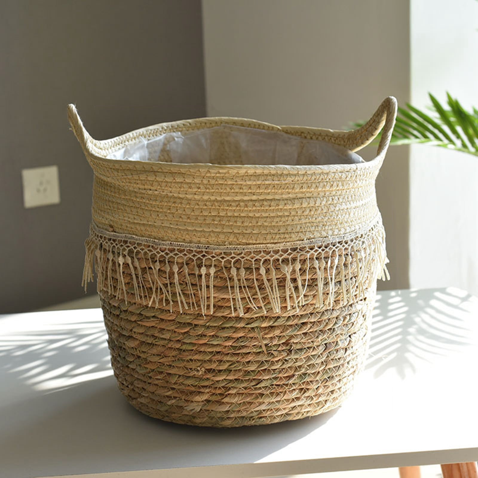 Fdelink Flower Pot Seagrass Wicker Basket Flower Pot Folding Basket Storage Basket Decoration