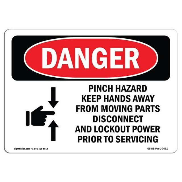 SignMission OS-DS-A-1824-L-2451 18 x 24 Po Signe de Danger OSHA - Pincer Danger Garder les Mains Loin