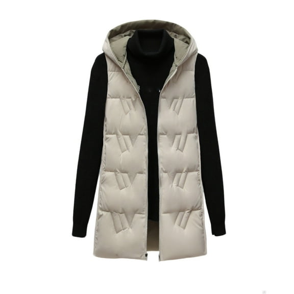jtjvou Womens Puffer Vest Sleeveless Hooded Zip Up Jacket Casual Quilted Winter Coat Stand Collar Gilet Jacket with Pockets Beige L