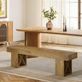 thumbnail image 5 of Finmind 55" Extra Long Dining Bench, Farmhouse Wooden Entryway Bench for Dining Room, Bedroom & Hallway, Brown, 5 of 7
