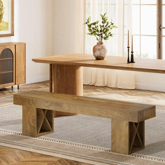Tribesigns Farmhouse Wooden Dining Bench, 55" Long Entryway Bench, Indoor End of Bed Stool for Bedroom, Dining Room