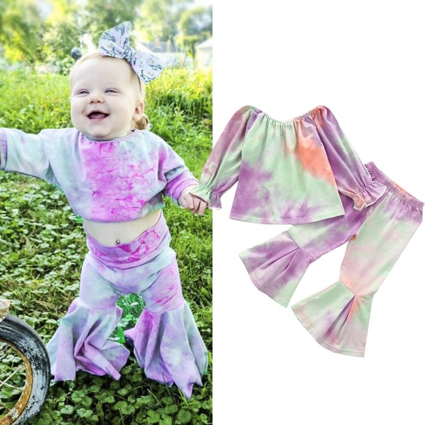 2Pcs Toddler Kids Baby Girl Tiedye Clothes Set Long Sleeve Top TShirt