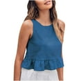 thumbnail image 1 of Dealovy Débardeurs pour Femmes Décontractés Unis Sans Manches à Volants Col Rond Mignons T-Shirts Courts, 1 of 7