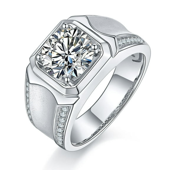 3 Carat Moissanite Ring for Men S925 Sterling Silver Moissanite Men's Diamond Rings Moissanite Engagement Rings for Men Lab Grown Diamond Wedding Rings Men's Promise Rings