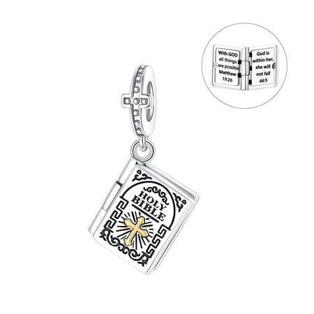 ARVALILS 925 Sterling Silver Openable Bible Charm, Cross & Scripture Bead, Christian Faith Pendant for Bracelets & Necklaces