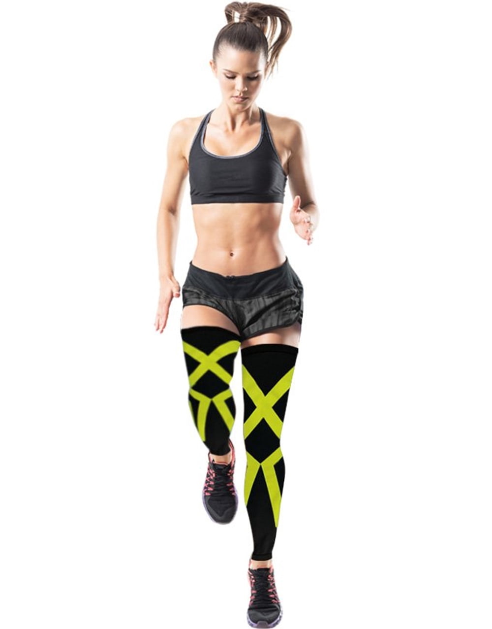 Sports Recovery Compression Full Leg Sleeves (Large, Yellow)