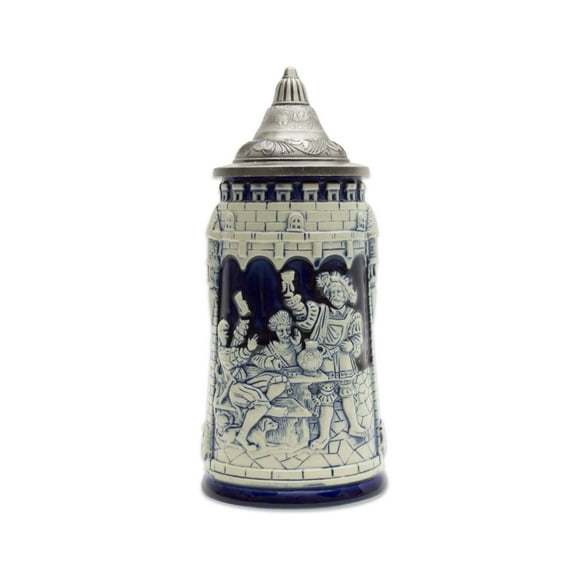 Oktoberfest Haus German Scene Beer Stein Cobalt Blue “Life Is a Dice Game” with Metal Lid - 0.6L