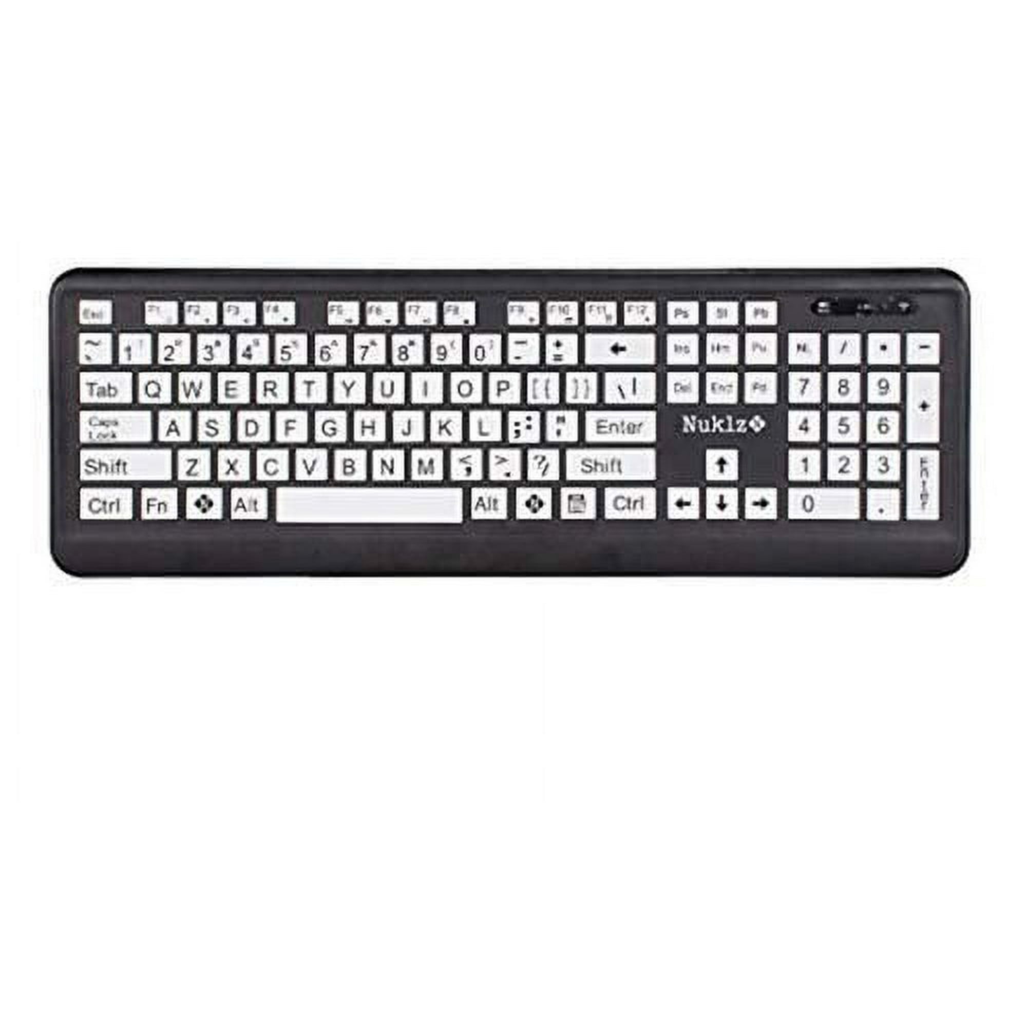Nuklz N Wireless Large Print Full Size Computer Keyboard | High Contrast Black & White Keys | Soft Buttons for Quiet Typing & Gaming | Ideal for Visually Impaired, Beginners and Seniors | Pl