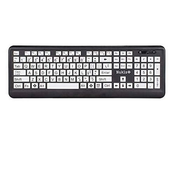 Nuklz N Wireless Large Print Full Size Computer Keyboard | High Contrast Black & White Keys | Soft Buttons for Quiet Typing & Gaming | Ideal for Visually Impaired, Beginners and Seniors | Pl