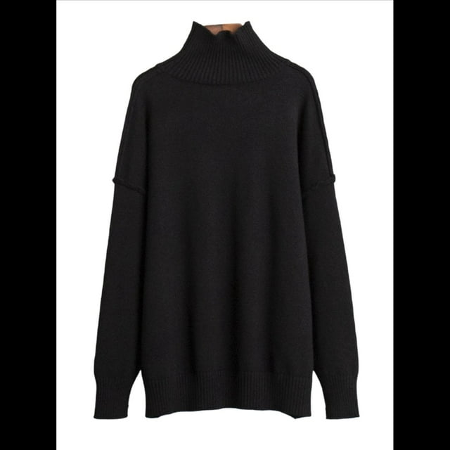 Suéter de Larga con Cuello Alto para Mujer, Estilo Holgado, Informal, de Punto Grueso, para Otoño e Invierno. Negro L