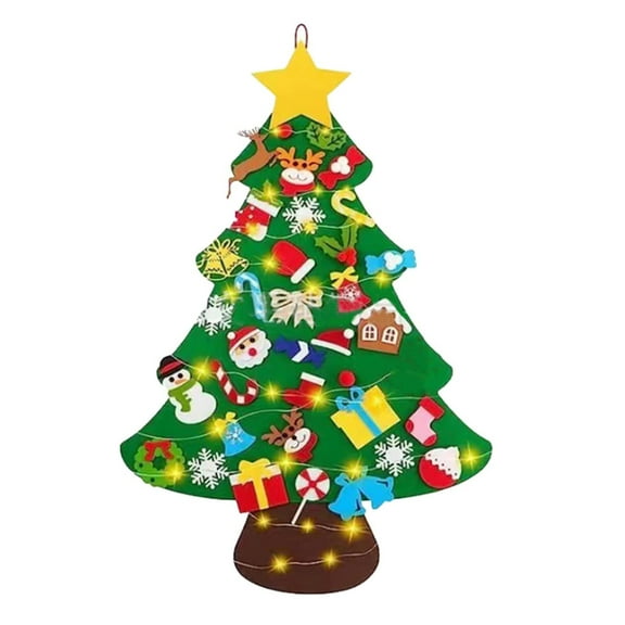 RUIG DIY Felt Christmas Tree for Toddlers, Montessori Christmas Tree with Lights, Kids Interactive Christmas Tree with 40 Pcs Detachable Tree Ornaments for Kid Wall