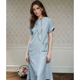 thumbnail image 6 of Women'S Elegant Short Sleeve Ribbon Pocket Flared Maxi Dress Casual Loose Fit Summer Dress Blue L, 6 of 7