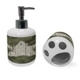 thumbnail image 2 of Ambesonne Camouflage Soap Dispenser & Toothbrush Holder Set, Grunge Star on Green, 2 Pcs, Dark Green Dust, 2 of 6