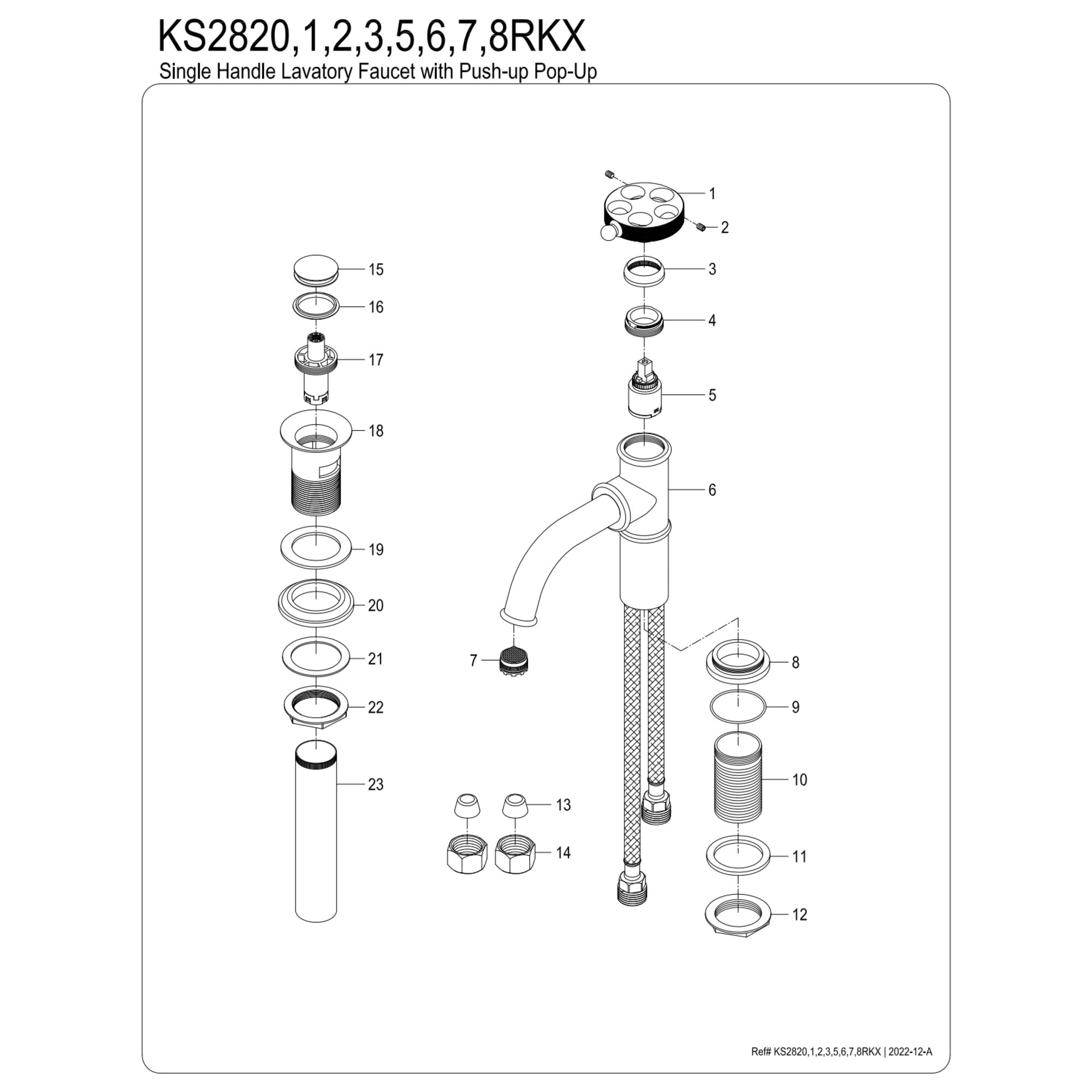 Kingston Brass KS2825RKX Webb One-Handle Single-Hole Bathroom Faucet with Knurled Handle and Push Pop-Up Drain, Oil Rubbed Bronze