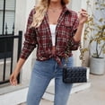 thumbnail image 4 of Kaprioy Womens Button Down Flannel Plaid Shirts Long Sleeve Oversized Shackets Business Loose Casual Fall Fashion Tops Jackets with Pockets Women Business Shirt Pocket Long Sleeve T Shirt Shirts, 4 of 7