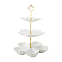 WeiLaiKeQi Tiered Ceramic Cake Stand Afternoon Tea Stand for Tea Party Wedding Birthday 3 Tier White