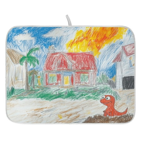 

Children Doodle Dinosaur Pattern Dish Drying Mat for Kitchen Quick Drying Absorbent Soft Durable 16 x 18