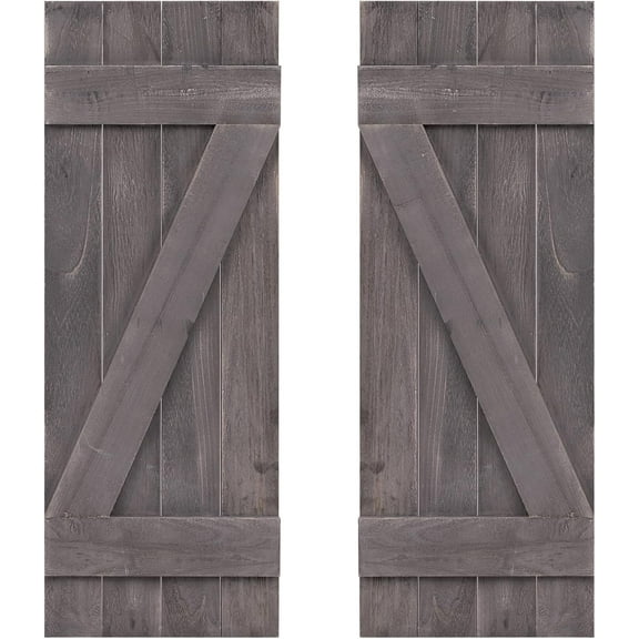 GOFLAME Wood Shutters for Wall Decor, Reclaimed Wood Board and Batten with Z-Shaped Bar, Exterior & Interior Rustic Farmhouse Window Shutters for Living Room, Dining Room, Porch, Dark Grey