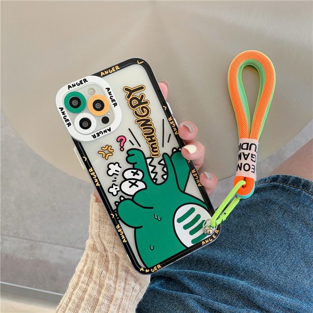 Funda de cocodrilo con etiqueta de grafiti bonita de Corea para iphone 14 13 Pro Max 12 11 MiNi XR X XS 7 8 plus SE, funda blanda con correa de mano Tan Jianjun unisex