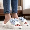 thumbnail image 6 of BERANMEY Cute Bow Open Toe Slippers For Womens Plush Womens Slippers Soft Warm Cozy House Slippers Anti-Slip Thick Sole Slides Indoor/Outdoor Bedroom Home Shoes, 6 of 9