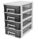 thumbnail image 3 of Armario de almacenamiento de cuatro capas para el hogar, con cajones de plástico, portátil, multifunción, resistente al polvo, organizador de muebles (marco blanco y negro transparente)., 3 of 6