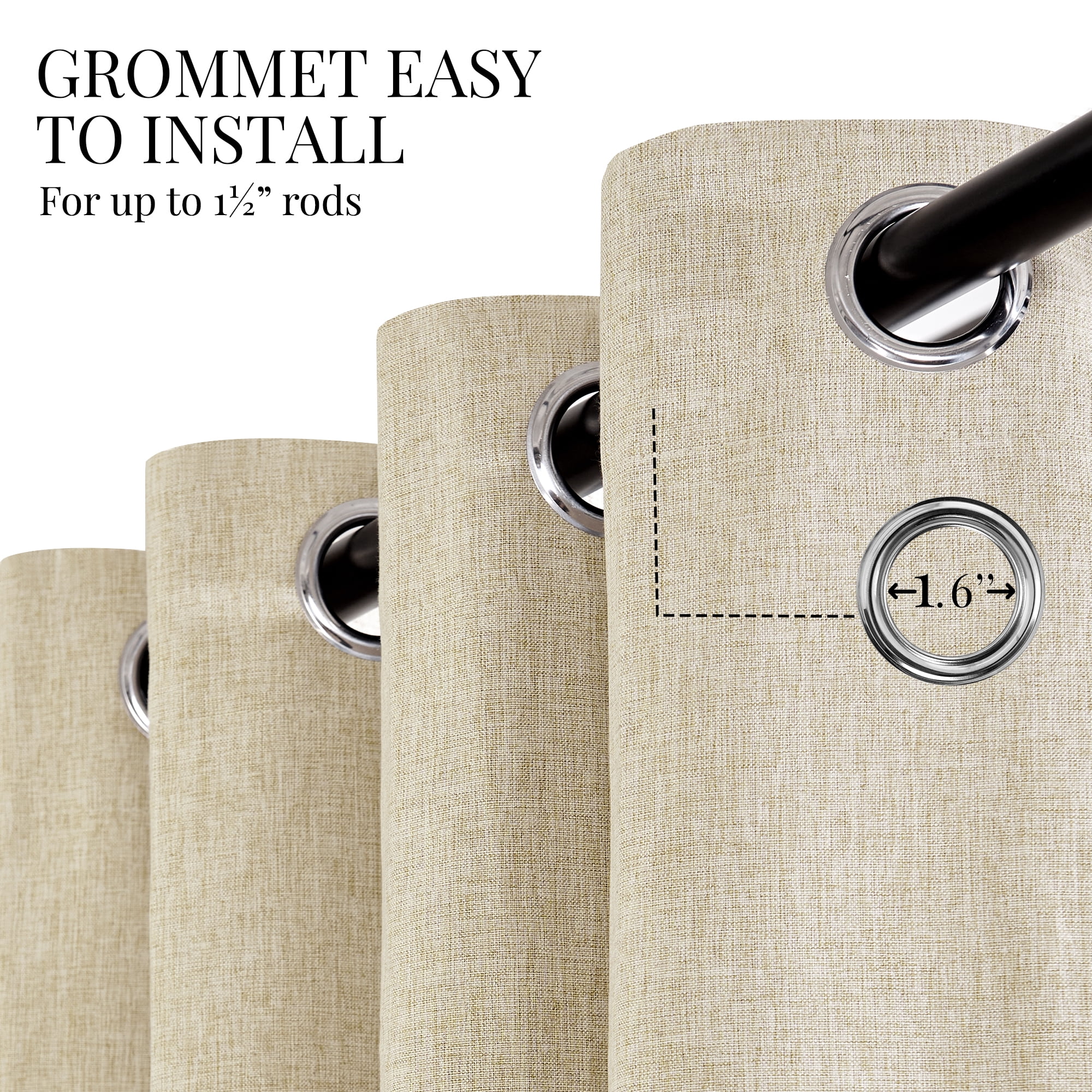 ZOPZO Faux Linen 100% Blackout Curtains, Flaxen, 52W x 72L Inch, 2 Panels，Thermal Insulated Drapes for Bedroom