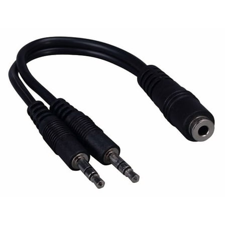 Cable Leader 6in 3.5mm Stereo Female to Two 3.5mm Stereo Male Audio Cable, Black