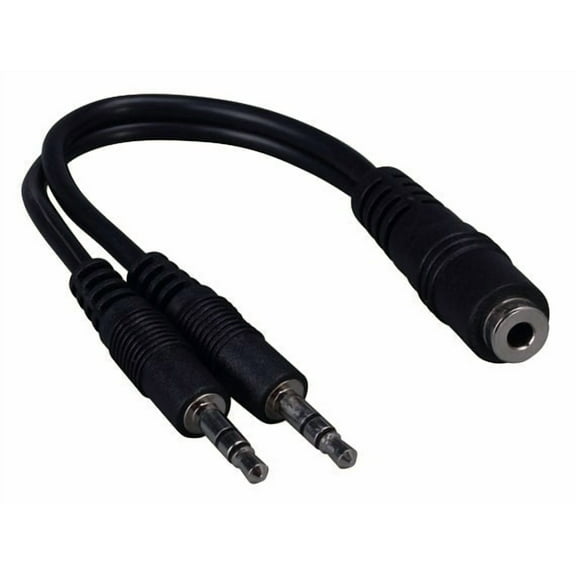 Cable Leader 6in 3.5mm Stereo Female to Two 3.5mm Stereo Male Audio Cable, Black