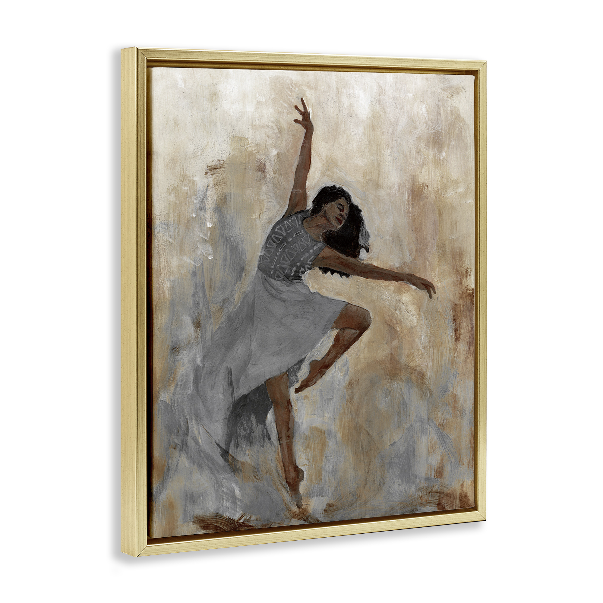 Stupell Industries Flowing Dancer Woman Novelty Painting Gold Floater Framed Art Print Wall Art, 25 x 31