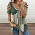 thumbnail image 2 of Sage Green Womens Summer V Neck Zipper Top Short Sleeve T Shirt Off Shoulder Top Casual Classy Loose Shirts, 2 of 7