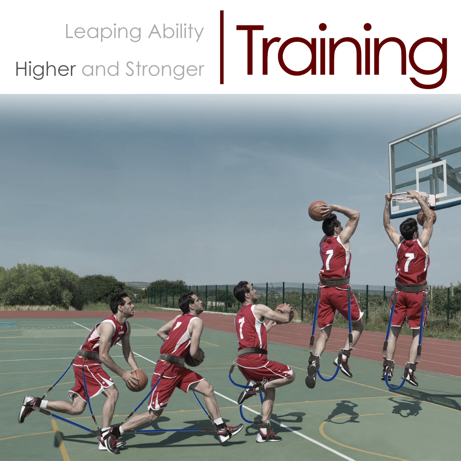 Ueasy Vertical Jump Trainer with Resistance Bands, Ankle Straps & Waist Belt - for Boxing, Basketball, Football Training (60LB-150LB Options)