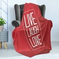thumbnail image 4 of Live Laugh Love Soft Flannel Fleece Blanket, Abstract Triangle Polygon Background with a Words in Rectangular, Cozy Plush for Indoor and Outdoor Use, 70" x 90", Pale Grey Vermilion, by Ambesonne, 4 of 5