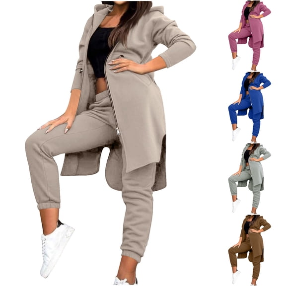 YanHoo Sweatsuits Women 2 Piece Outfit Trendy Long Zip Up Hoodies Joggers Sweatpants Tracksuit Set