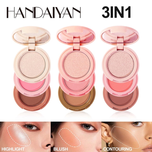 mtvxesu Eyebrow Powder Kit, High Gloss Powder Blusher Facelift 3in1 Disc, Multifunctional Makeup Tray Stick Eye Shadow
