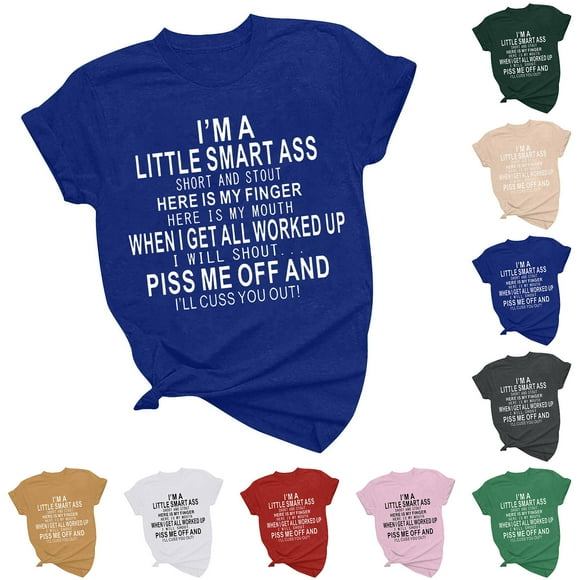 CFLVAEK I'm a Little Smart Ass Tshirts for Women and Men Plus Size Short Sleeve Tshirt Casual Round Neck T Shirts Summer Going Out Tees Green XL