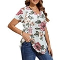 thumbnail image 2 of MOSHU Plus Size T-shirts for Women V Neck Summer Tunic Tops Floral Print Curved Hem Women Shirts, 2 of 6