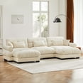 thumbnail image 4 of 130"Oversized Couch, 3 Seater Modular Sectional Sofa, Beige Large U Shaped Sectional Couches for Living Room, Fluffy Couch Set, 3 Seater, Velvet Cloud Couch with Ottoman, Sofas for Living Room, 4 of 12