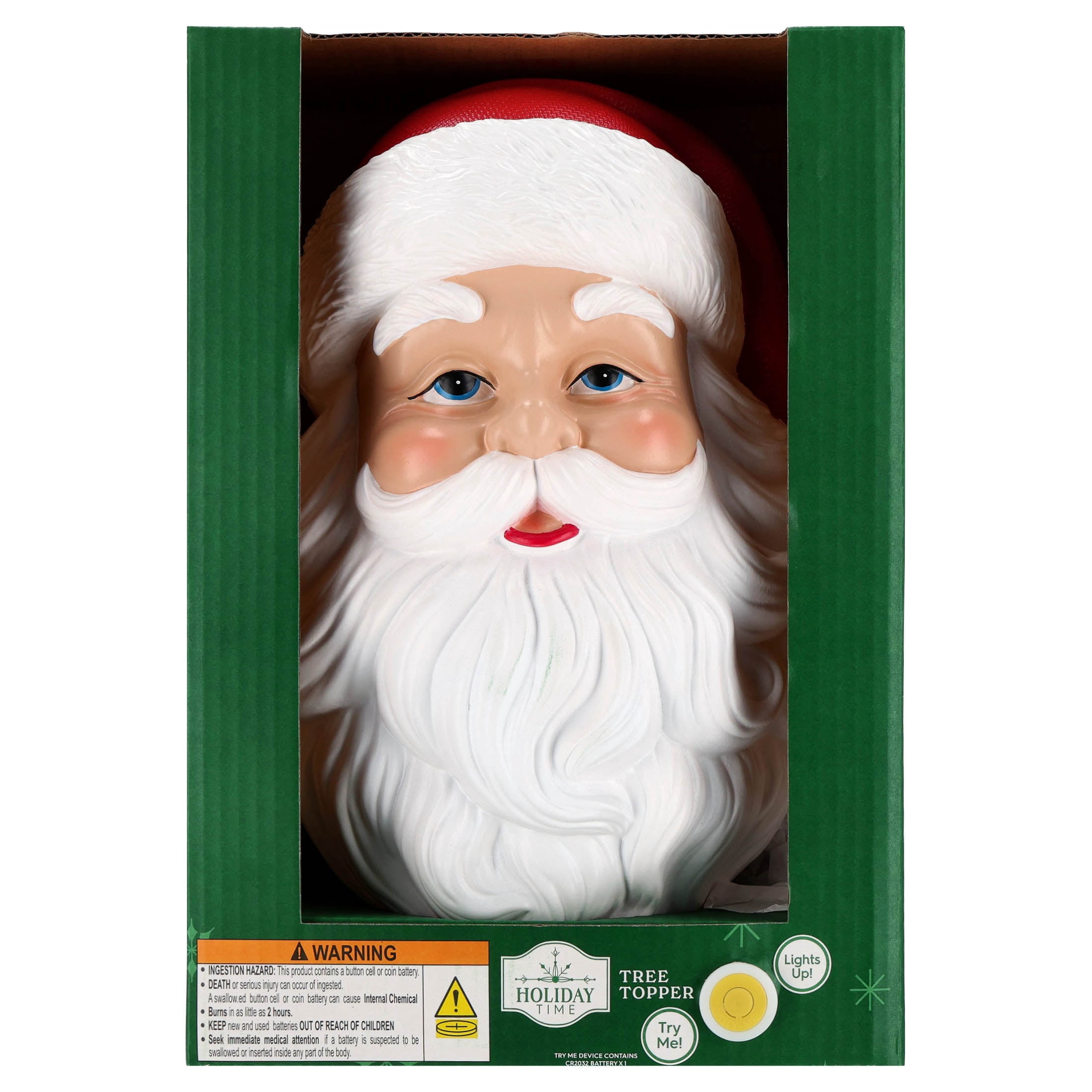 Light-Up Santa Claus Christmas Tree Topper, Red and White, 12.5", by Holiday Time