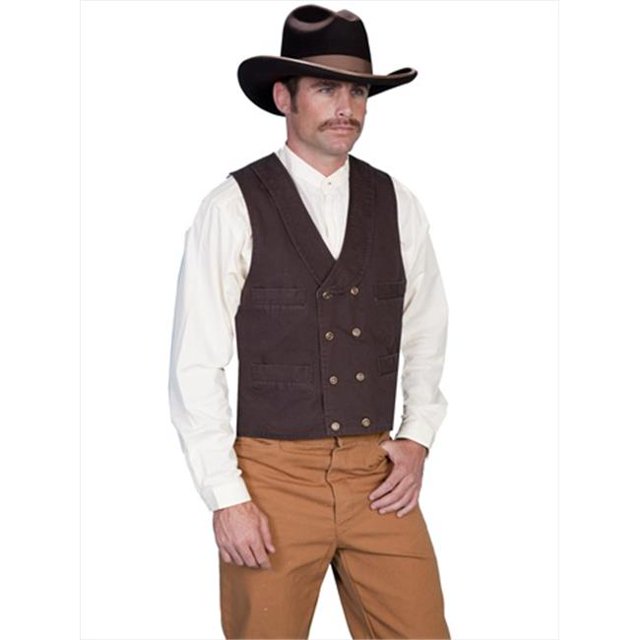 Scully RW150-WAL-S Rangewear 100 Percent Cotton Mens Double Breasted Canvas Vest - Walnut- Small