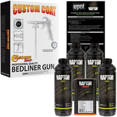 U-POL Raptor Black Urethane Spray-On Truck Bed Liner Kit w/ FREE Custom Coat Spray Gun with Regulator, 4