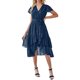 thumbnail image 1 of Mujeres Verano Casual Midi Vestido Suizo Punto V-Cuello Mosca Manga Lazo Plisado Ruffle Vestido Playa Vacaciones Vestido de gasa Nituyy Vestido plisado multicolor, 1 of 5