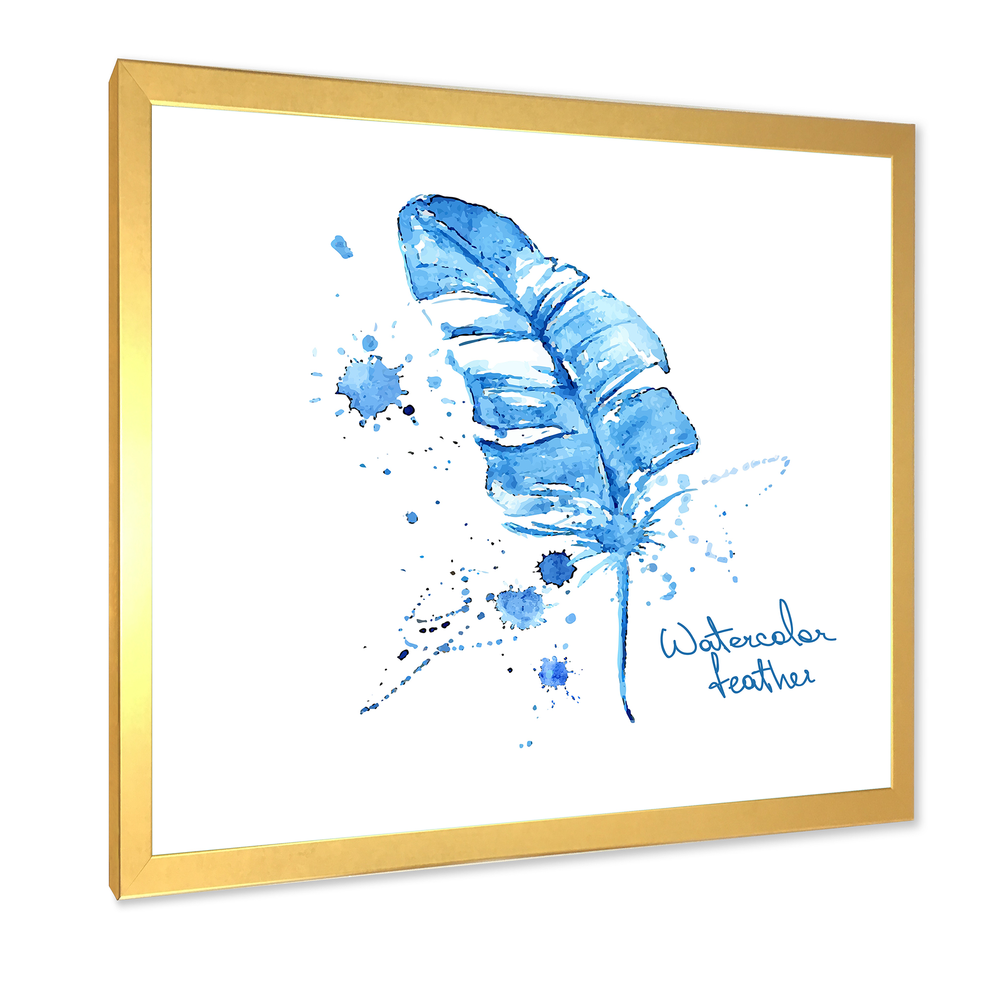 Designart 'Ethnic Blue Feather On White' Bohemian & Eclectic Framed Art Print