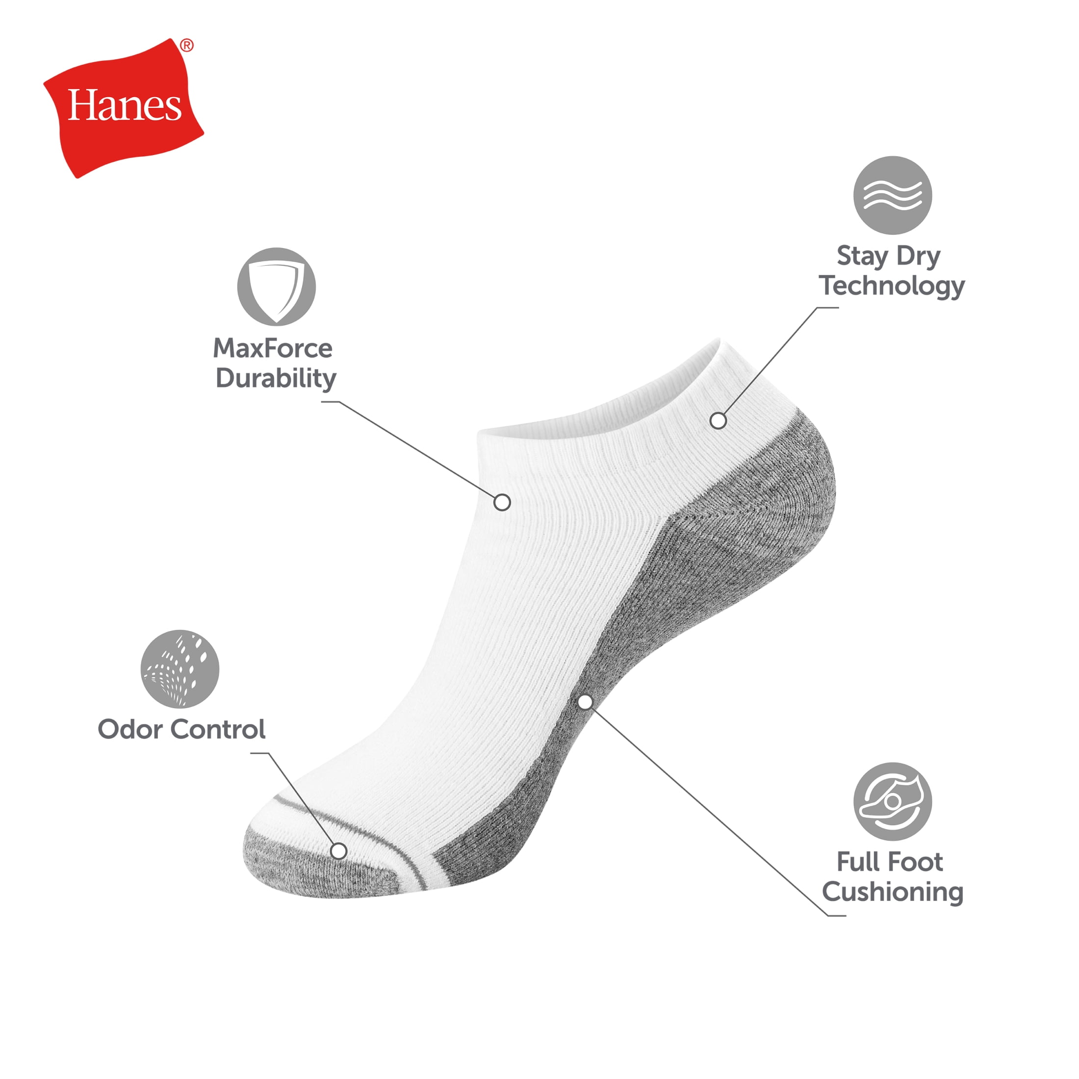 Hanes Mens Low-Cut Socks Pack, 10-Pack, Max Cushioned Moisture-Wicking Sock