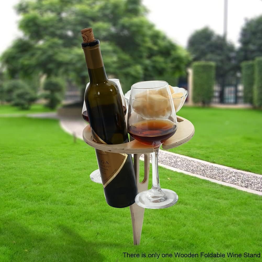 Folding Picnic Table Camping Picnic Wine Glass Holder Outdoor Garden Round Wooden Wine Table Small Wine Rack Portable Wine Holder Phone Stand Walmart