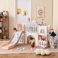thumbnail image 4 of Costway All in 1 Toddle Slide Playset Freestanding Kids Slide with Tunnel, Basketball Hoop Pink+Gray, 4 of 10