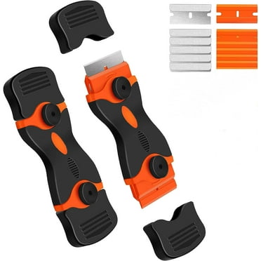 PIGADA 2 Pcs Plastic Razor Blade Scraper One Set with 10Pcs Razor Blades Scraper Tool Removing Label Paint, Stickers, Adhesives, Tar, Labels, Glues, Caulks