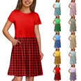 thumbnail image 1 of Girls' Summer Dress Kids 2025 Plaid Short Sleeve Casual Dress with Pockets Comfortable and Stylish for Everyday Wear ,Sie:110, 1 of 7