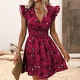 thumbnail image 4 of Mini Dresses for Women 2024 Plus Size Waist Winched Sexy Printed Large Flower Ruffled Sleeveless Collar Dress, 4 of 7