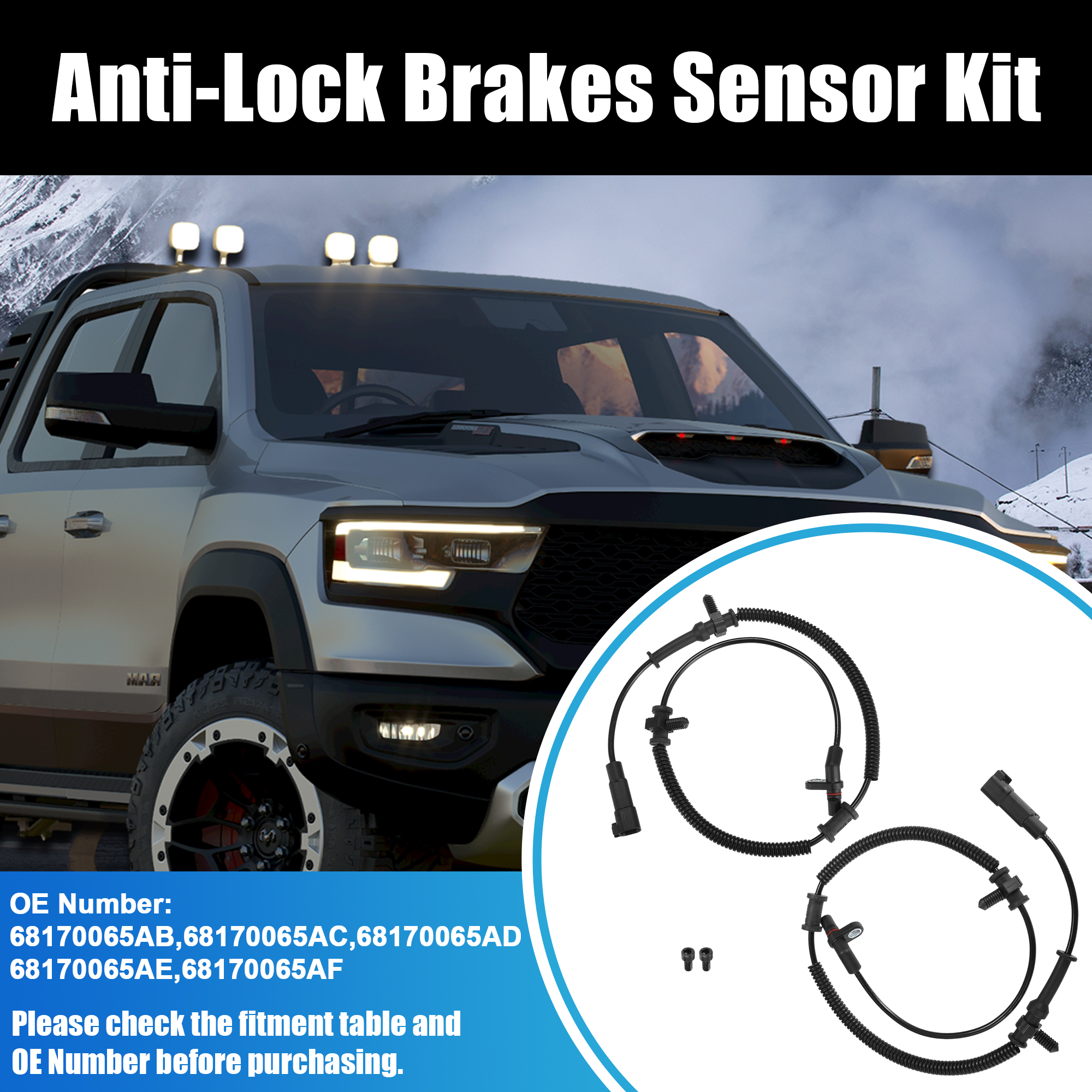 Front ABS Wheel Speed Sensor (Driver Or Passenger Side) For Ram 1500 2013-2020 & 1500 Classic - 68170065AB
